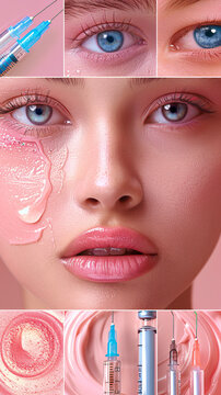Beautiful young woman getting cosmetology treatment facial skin injection in beauty clinic, closeup. Woman in beauty salon. plastic surgery clinic. Minimalism.