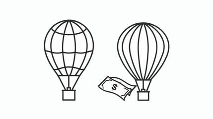 Abstract air balloon and dollar as line drawing on white