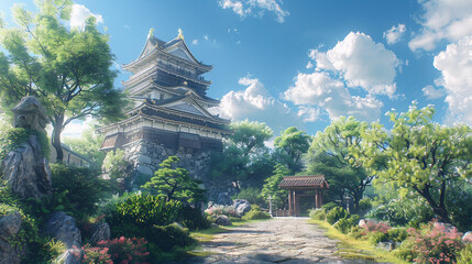 青空と日本のお城 - obrazy, fototapety, plakaty