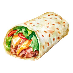 Mexican burrito, watercolor illustration, transparent background