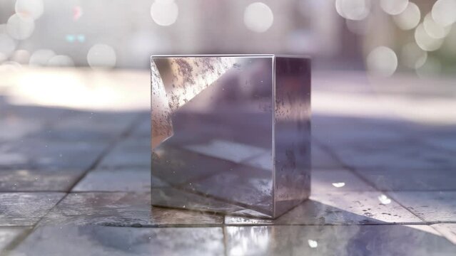 realistic render of a cuboid shape with chamfered. seamless looping overlay 4k virtual video animation background