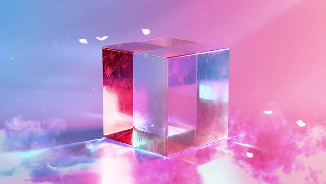 realistic render of a cuboid shape with chamfered. geometry illustration. seamless looping overlay 4k virtual video animation background