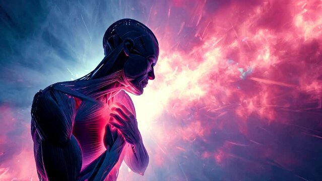 Chest Pain: Visual Effects Rendering of Person Clutching Chest, Signaling Chest Pain or Heartache