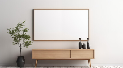 Minimalist Interior Design with Blank Frame and Wooden Sideboard