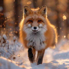 Fototapeta premium Red fox run in the snow