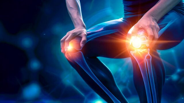Knee Pain: Visual Effects Concept of Person Wincing with Hand on Knee, Indicating Knee Pain or Injury
