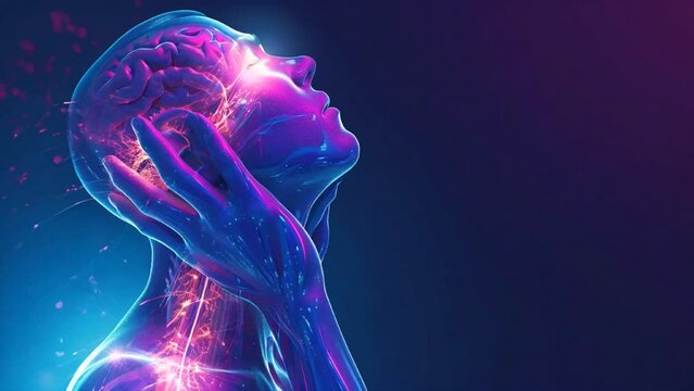 Neck Pain: Visual Effects Illustration of Person Rubbing Neck, Suggesting Neck Strain or Soreness.