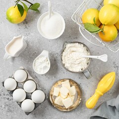 Ingredients Making Pie With Lemon Curd Blueberries White Stone Table Square