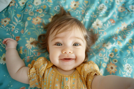 A baby taking selfie with happy face