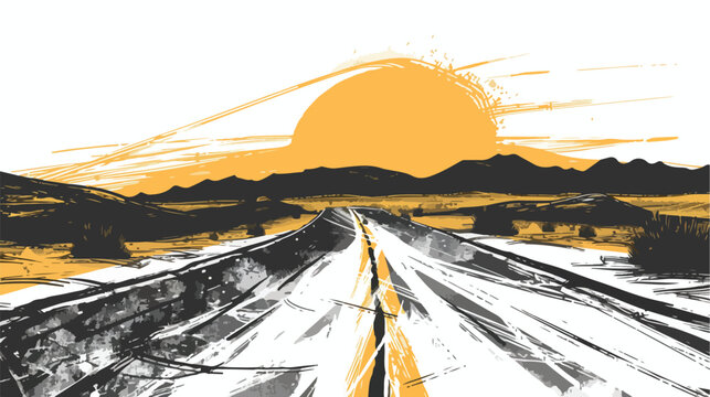 Abstract image of a desert road with a rural landscap