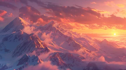 Foto op Canvas Sunrise over the snow covered mountains © Anas