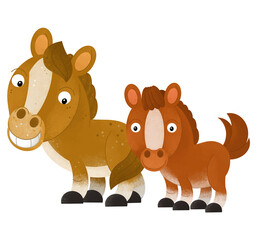 Obraz na płótnie Canvas cartoon scene with horse stallion pony with child farm animals isolated background illustration for children