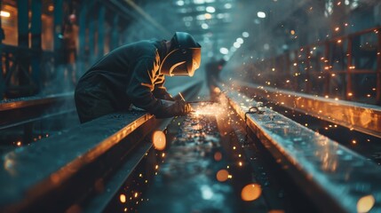 welder factory worker Metal sparks - Powered by Adobe