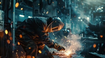 welder factory worker Metal sparks