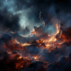 Burning fire in the night sky. 3d rendering. 3d illustration. - obrazy, fototapety, plakaty