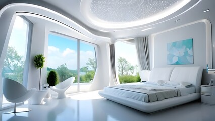 Modern Luxury Bedroom with Panoramic View and Innovative Design.