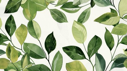 Eco-friendly hand drawn green leaves background. Ecology, healthy environment, nature, decoration, beauty product concept design backdrop