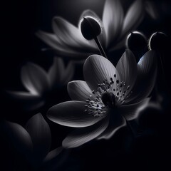 Ethereal Beauty of Blooming Flowers Illuminated in Soft Monochromatic Light Capturing the Essence of Elegance and Tranquility