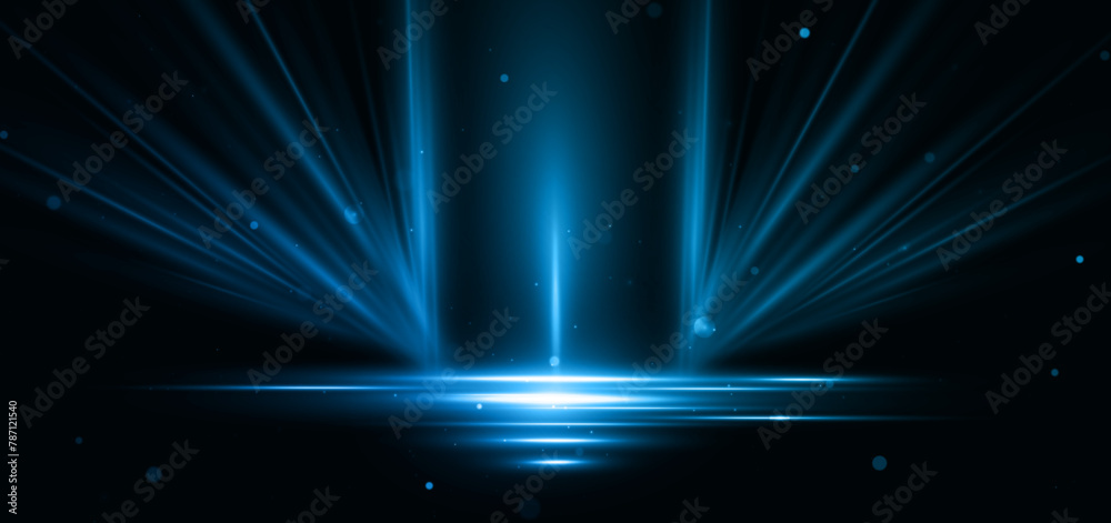 Wall mural abstract glowing blue diagonal lighting lines on dark background with lighting effect and sparkle wi