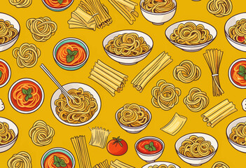 Spaghetti Curvy Doodle Pattern as Italian Pasta Background