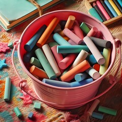 Colorful Chalk Bucket: Unleashing Creativity and Fun, A Vibrant Collection of Chalks for Artistic Expression and Educational Play