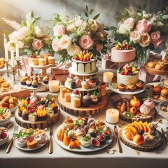 Opulent Dessert Buffet with Exquisite Pastries and Floral Decor for Grand Celebrations and Memorable Events