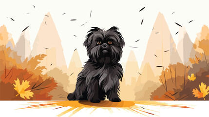 Affenpinscher in the colorful autumn forest flat vector - obrazy, fototapety, plakaty