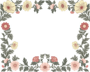 Vector illustration of a floral frame in William Morris style for greeting cards. Elegant homage to Morris's aesthetic, capturing timeless beauty.