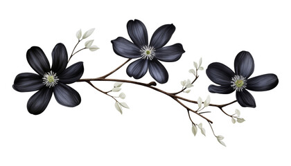 black flowers branch watercolor isolated on transparent background cutout