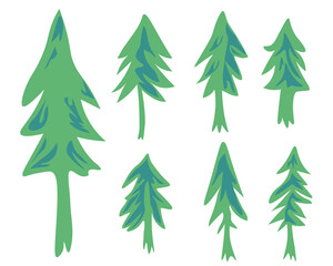 set of fir trees in vector in flat style. element for design, logo, sticker, poster, print, backdrop, background