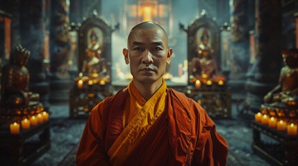portrait of a Tibetan monk in a monastery