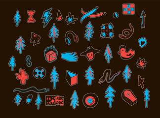 sticker set abstract subcultural objects sign in vector in flat style. element for design, logo, sticker, poster, print