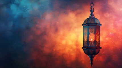 Arabic lantern of Ramadan celebration background illustration, generative Ai