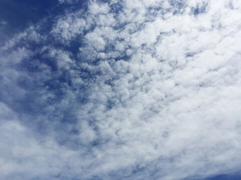 Blue sky horizon background with clouds on a sunny day.