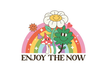 Retro Daisy Quote Sublimation T shirt design, Enjoy the now