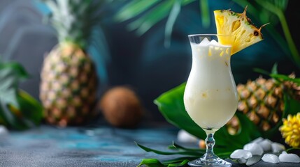 In a series of world-class cocktails, stock the popular alcoholic cocktail Pina Colada with an in-depth recipe and ingredients - obrazy, fototapety, plakaty