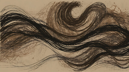 A swirling wave in shades of brown. A close-up of an abstract drawing in brown and black
