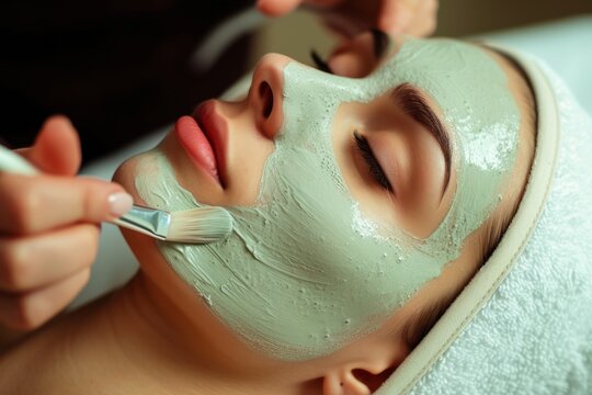 Spa treatments and facials in a beauty salon. Woman receiving facial mask at beauty salon