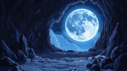 Landscape moon dark caves illustration design stone, rock outdoor, travel mountain landscape moon dark caves