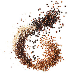 A cascade of quinoa seeds, showcasing a mix of white, red, and black varieties, symbolizing diversity and health, isolated on transparent background.