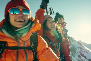 a group of people are standing on top of a snow covered mountain - Powered by Adobe