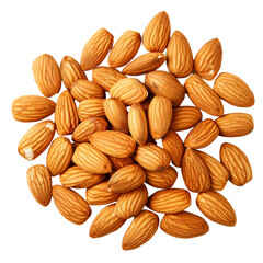 A pile of raw, shelled almonds, their texture highlighting natural sources of protein and healthy fats, isolated on trasnparent background