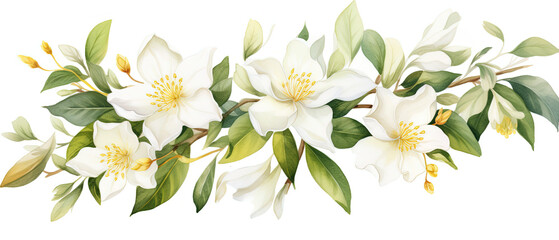 a painting of a branch of flowers with white flowers