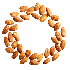 A circle of almond nuts, neatly arranged, highlighting their brown skins and healthy fats, a staple of nutritious diets, isolated on transparent background
