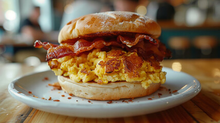 A bacon and egg sandwich on a plate