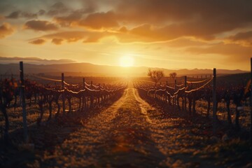 vineyards at sunset