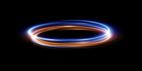 Glowing golden spiral. Speed ​​abstract lines effect. Rotating shiny rings. Glowing circular lines. Glowing ring trail. Vector.