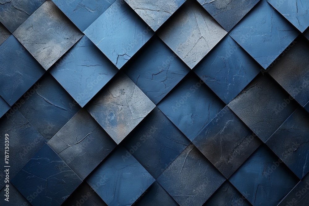 Poster a close-up image displaying a diagonal blue pattern with a textured surface that plays with light an