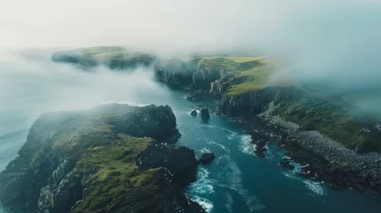 Coastal rocks Ireland fog aerial peaceful landscape freedom scene beautiful nature wallpaper photo