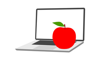 Vector isolated image with laptop and red apple